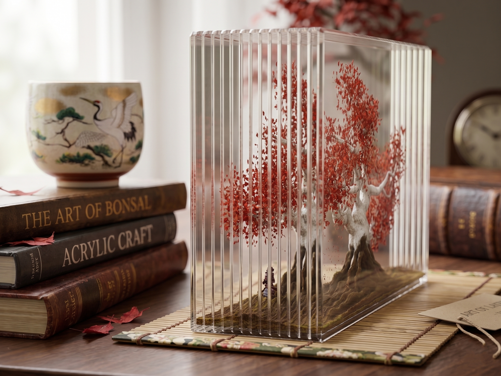 3D Layered Acrylic Samurai & Red Maple Tree Diorama