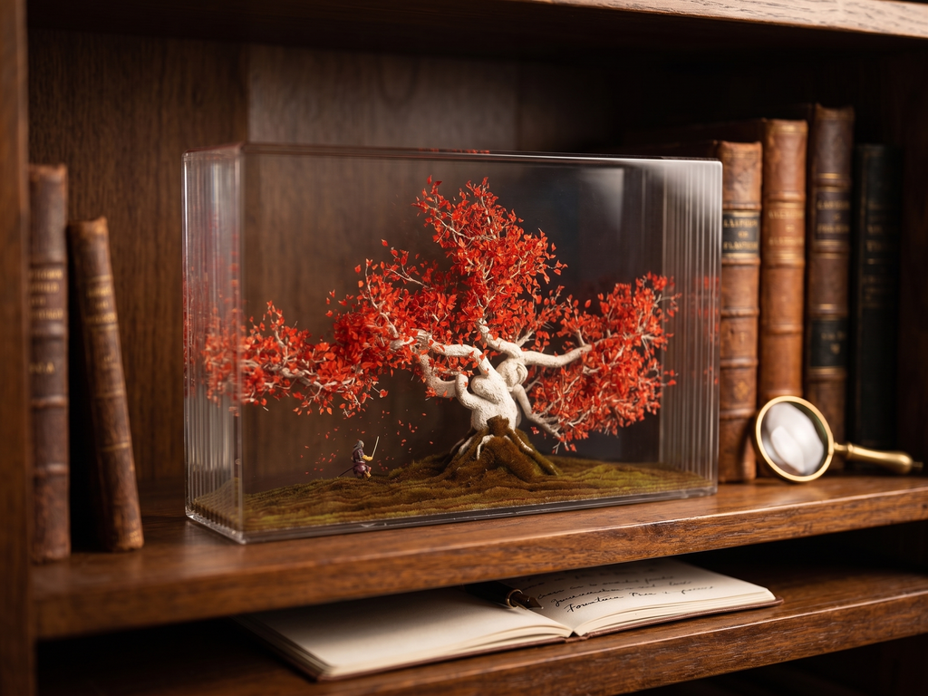3D Layered Acrylic Samurai & Red Maple Tree Diorama
