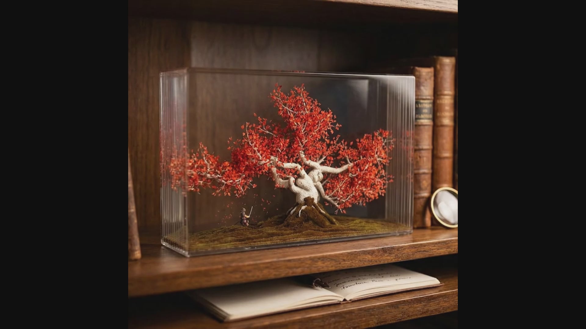 3D Layered Acrylic Samurai & Red Maple Tree Diorama